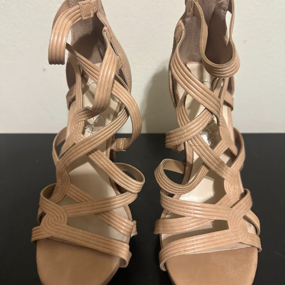 👠Jessica Simpson Stassey Women's Caged Faux Leather Dress Sandals – Size 7